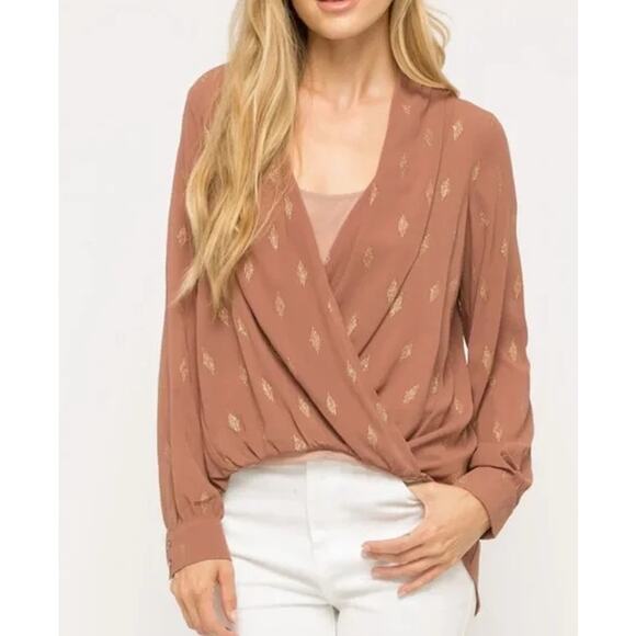 Mystree Long Sleeve Top WMNS L Mauve Gold Built In Cami Adjustable Strap Hi Low - Picture 2 of 12
